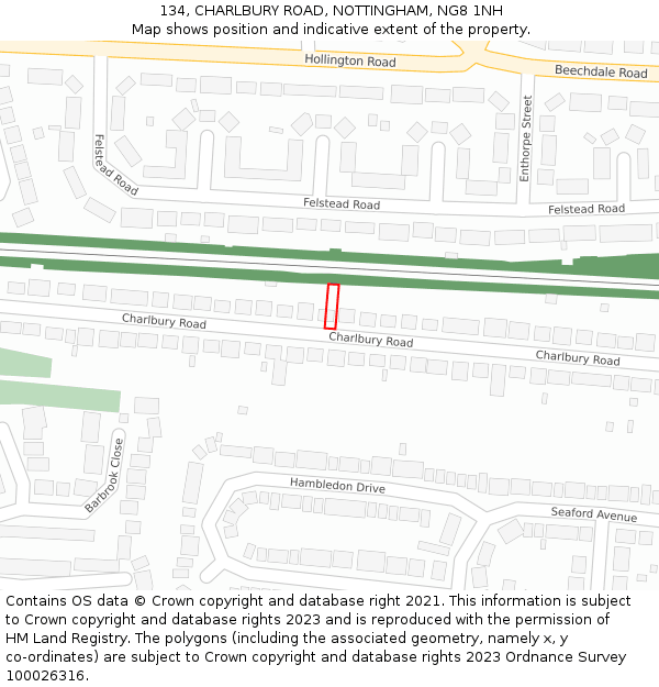 134, CHARLBURY ROAD, NOTTINGHAM, NG8 1NH: Location map and indicative extent of plot