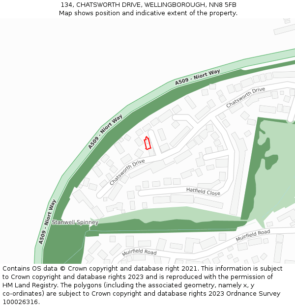 134, CHATSWORTH DRIVE, WELLINGBOROUGH, NN8 5FB: Location map and indicative extent of plot