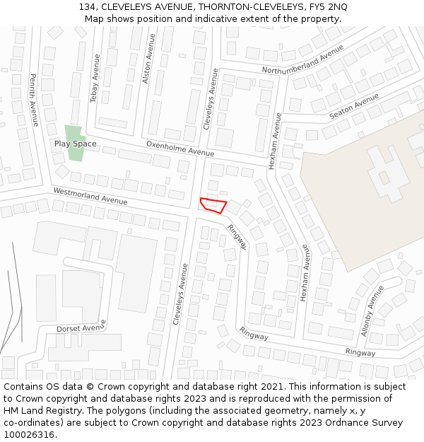 134, CLEVELEYS AVENUE, THORNTON-CLEVELEYS, FY5 2NQ: Location map and indicative extent of plot