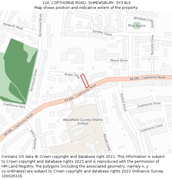 134, COPTHORNE ROAD, SHREWSBURY, SY3 8LX: Location map and indicative extent of plot