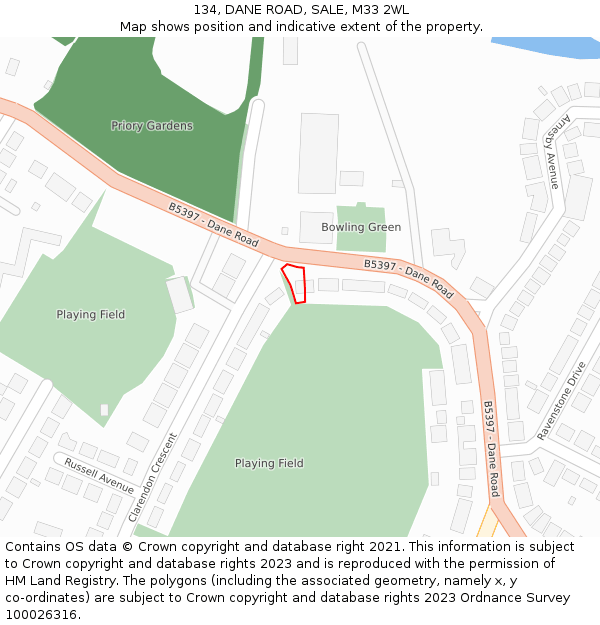 134, DANE ROAD, SALE, M33 2WL: Location map and indicative extent of plot