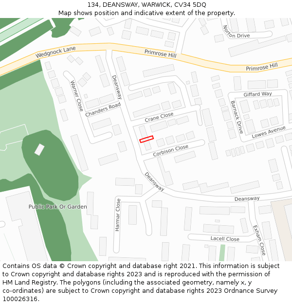 134, DEANSWAY, WARWICK, CV34 5DQ: Location map and indicative extent of plot