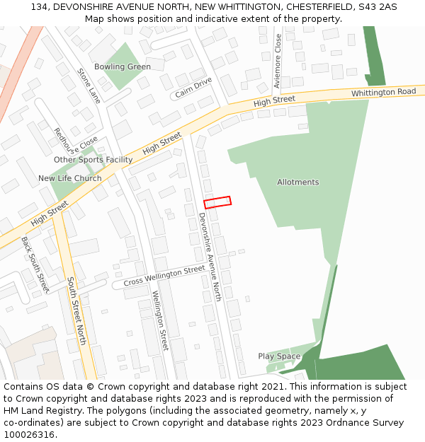 134, DEVONSHIRE AVENUE NORTH, NEW WHITTINGTON, CHESTERFIELD, S43 2AS: Location map and indicative extent of plot