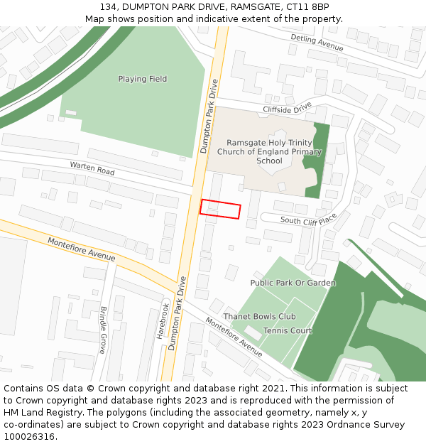 134, DUMPTON PARK DRIVE, RAMSGATE, CT11 8BP: Location map and indicative extent of plot