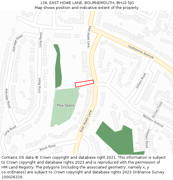 134, EAST HOWE LANE, BOURNEMOUTH, BH10 5JG: Location map and indicative extent of plot