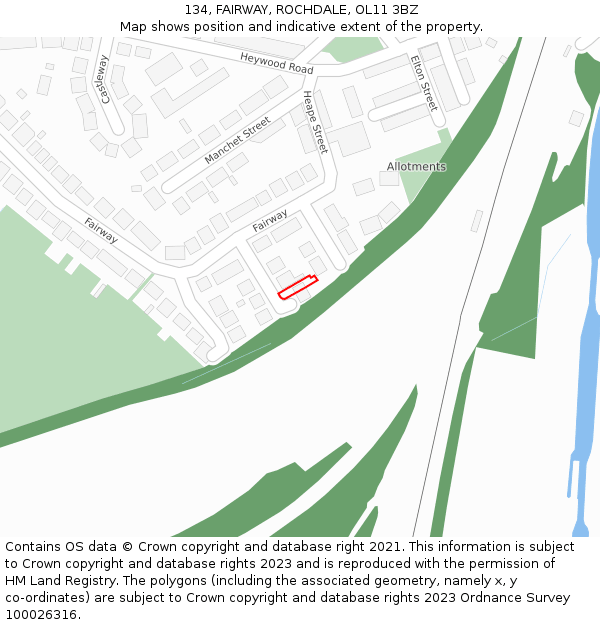 134, FAIRWAY, ROCHDALE, OL11 3BZ: Location map and indicative extent of plot