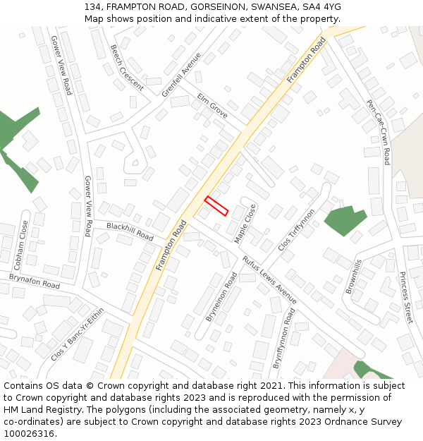 134, FRAMPTON ROAD, GORSEINON, SWANSEA, SA4 4YG: Location map and indicative extent of plot