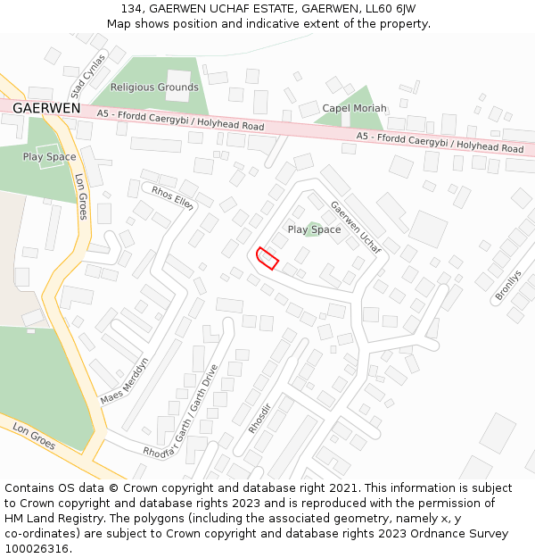 134, GAERWEN UCHAF ESTATE, GAERWEN, LL60 6JW: Location map and indicative extent of plot