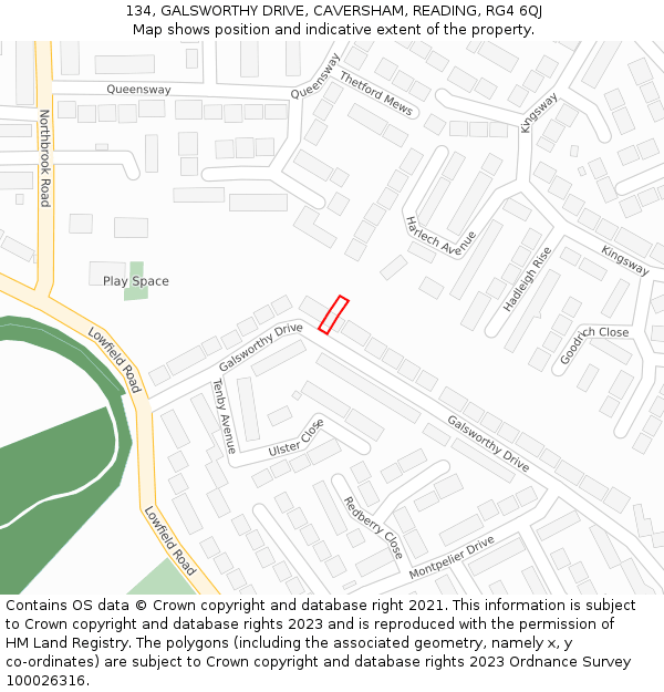 134, GALSWORTHY DRIVE, CAVERSHAM, READING, RG4 6QJ: Location map and indicative extent of plot