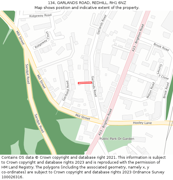 134, GARLANDS ROAD, REDHILL, RH1 6NZ: Location map and indicative extent of plot