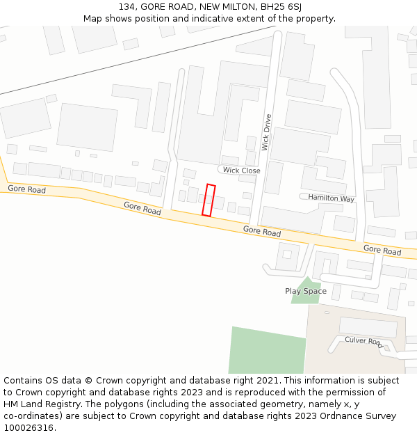 134, GORE ROAD, NEW MILTON, BH25 6SJ: Location map and indicative extent of plot