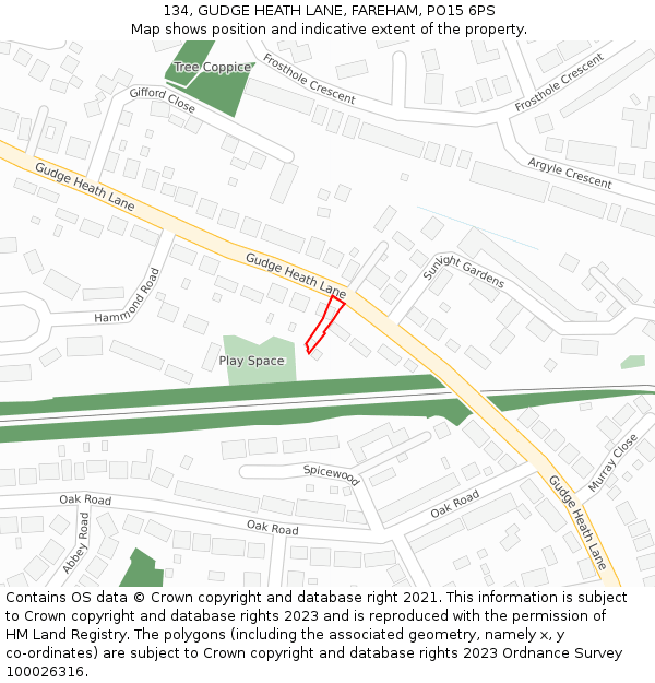 134, GUDGE HEATH LANE, FAREHAM, PO15 6PS: Location map and indicative extent of plot