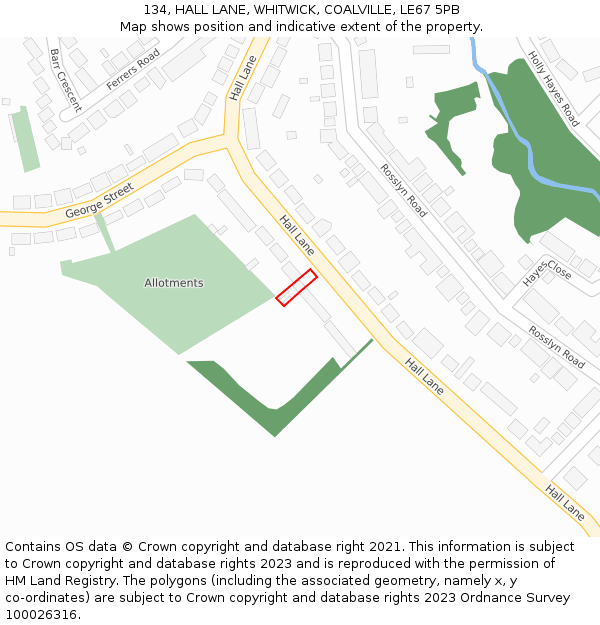 134, HALL LANE, WHITWICK, COALVILLE, LE67 5PB: Location map and indicative extent of plot