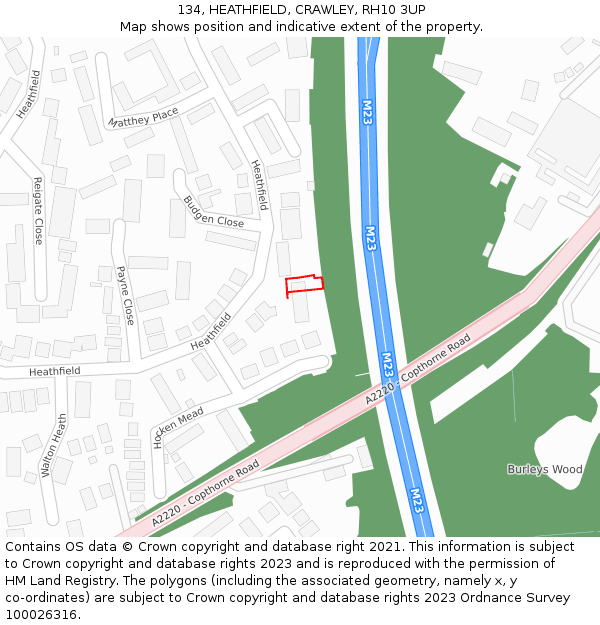 134, HEATHFIELD, CRAWLEY, RH10 3UP: Location map and indicative extent of plot