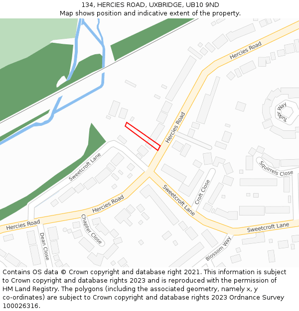 134, HERCIES ROAD, UXBRIDGE, UB10 9ND: Location map and indicative extent of plot