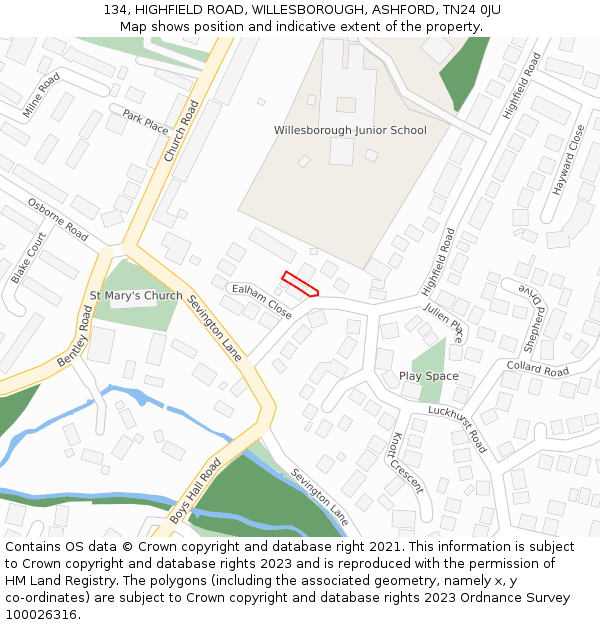 134, HIGHFIELD ROAD, WILLESBOROUGH, ASHFORD, TN24 0JU: Location map and indicative extent of plot