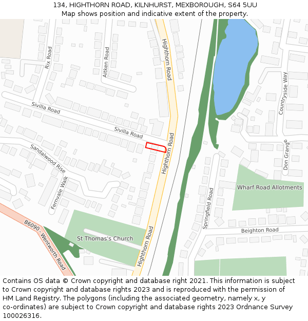 134, HIGHTHORN ROAD, KILNHURST, MEXBOROUGH, S64 5UU: Location map and indicative extent of plot