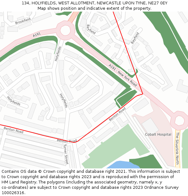 134, HOLYFIELDS, WEST ALLOTMENT, NEWCASTLE UPON TYNE, NE27 0EY: Location map and indicative extent of plot