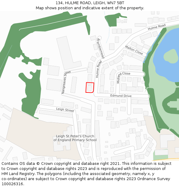 134, HULME ROAD, LEIGH, WN7 5BT: Location map and indicative extent of plot