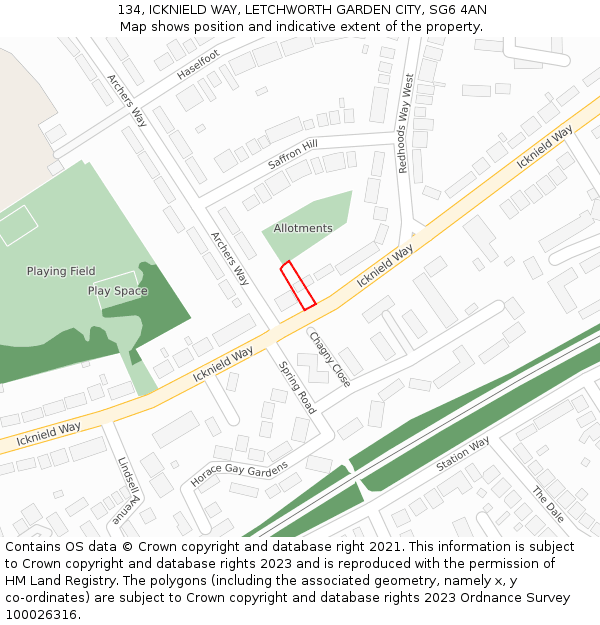 134, ICKNIELD WAY, LETCHWORTH GARDEN CITY, SG6 4AN: Location map and indicative extent of plot