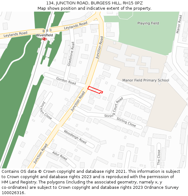 134, JUNCTION ROAD, BURGESS HILL, RH15 0PZ: Location map and indicative extent of plot