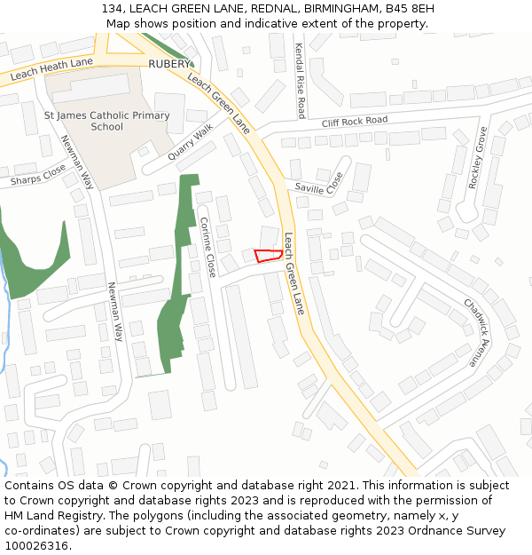 134, LEACH GREEN LANE, REDNAL, BIRMINGHAM, B45 8EH: Location map and indicative extent of plot