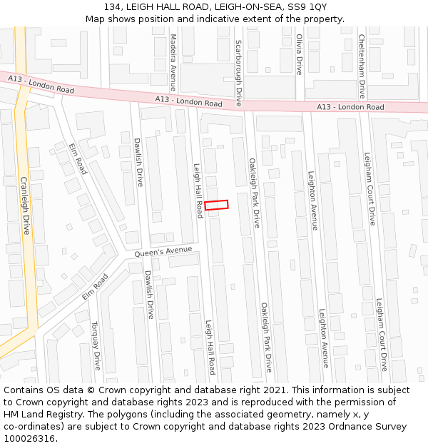 134, LEIGH HALL ROAD, LEIGH-ON-SEA, SS9 1QY: Location map and indicative extent of plot