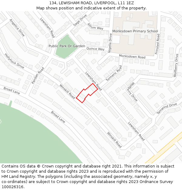 134, LEWISHAM ROAD, LIVERPOOL, L11 1EZ: Location map and indicative extent of plot