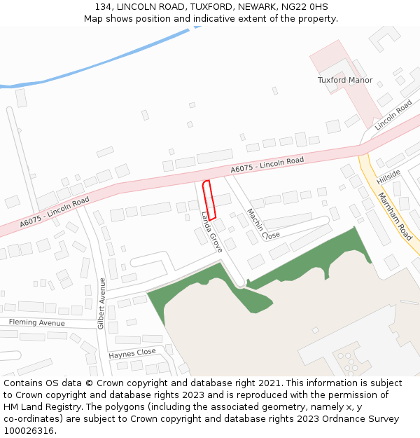 134, LINCOLN ROAD, TUXFORD, NEWARK, NG22 0HS: Location map and indicative extent of plot