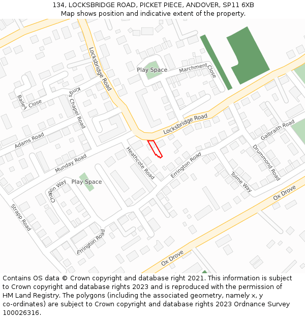 134, LOCKSBRIDGE ROAD, PICKET PIECE, ANDOVER, SP11 6XB: Location map and indicative extent of plot