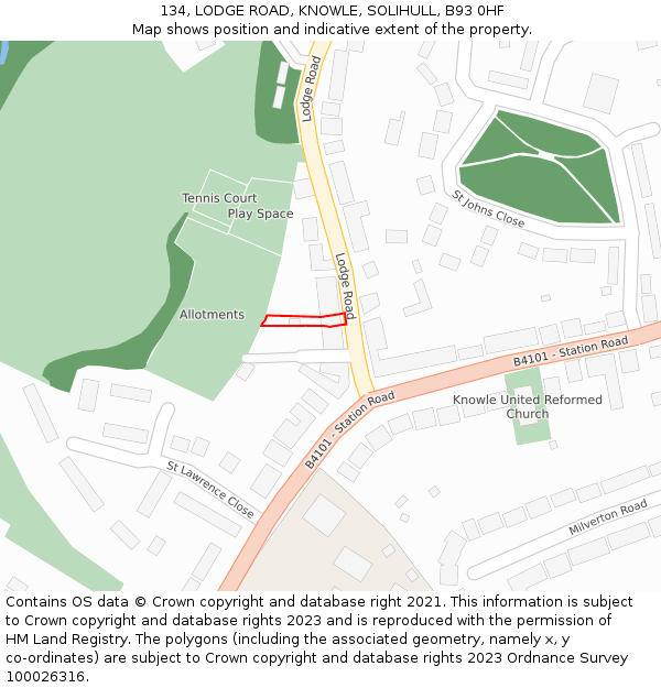 134, LODGE ROAD, KNOWLE, SOLIHULL, B93 0HF: Location map and indicative extent of plot