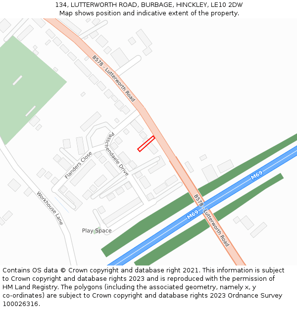 134, LUTTERWORTH ROAD, BURBAGE, HINCKLEY, LE10 2DW: Location map and indicative extent of plot