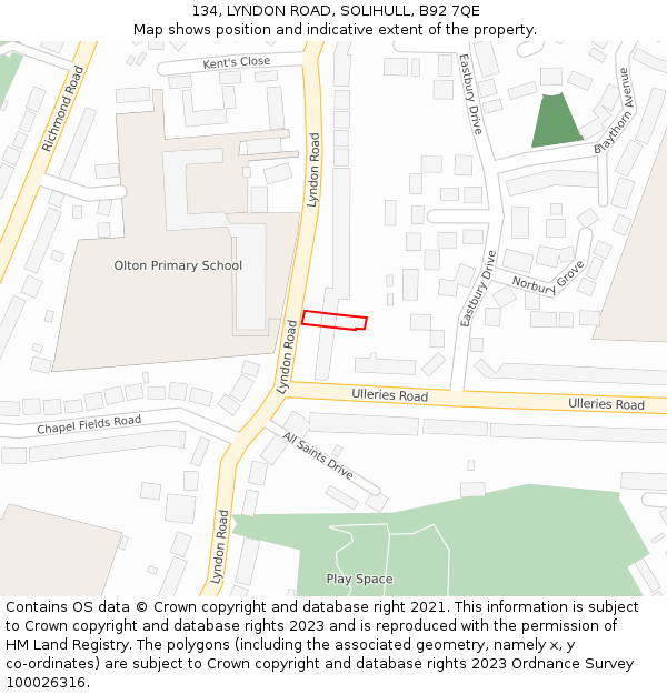 134, LYNDON ROAD, SOLIHULL, B92 7QE: Location map and indicative extent of plot