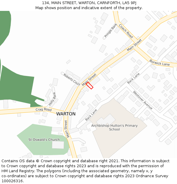 134, MAIN STREET, WARTON, CARNFORTH, LA5 9PJ: Location map and indicative extent of plot