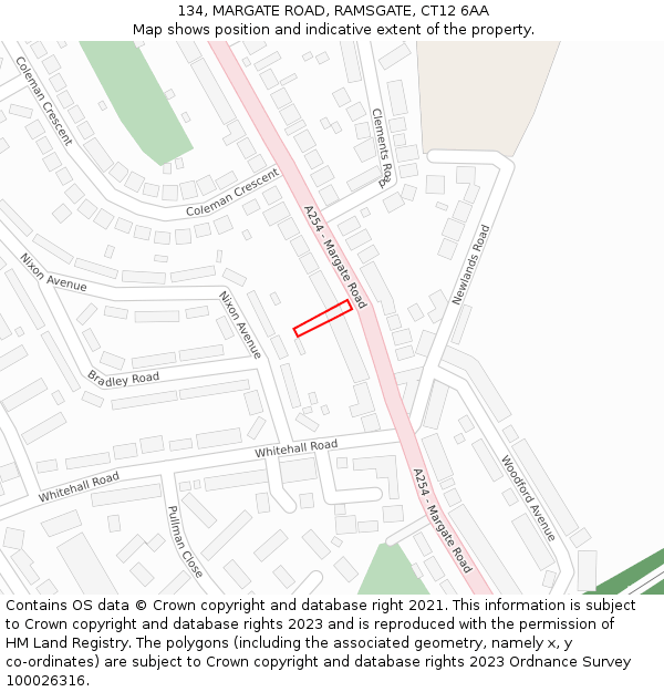 134, MARGATE ROAD, RAMSGATE, CT12 6AA: Location map and indicative extent of plot