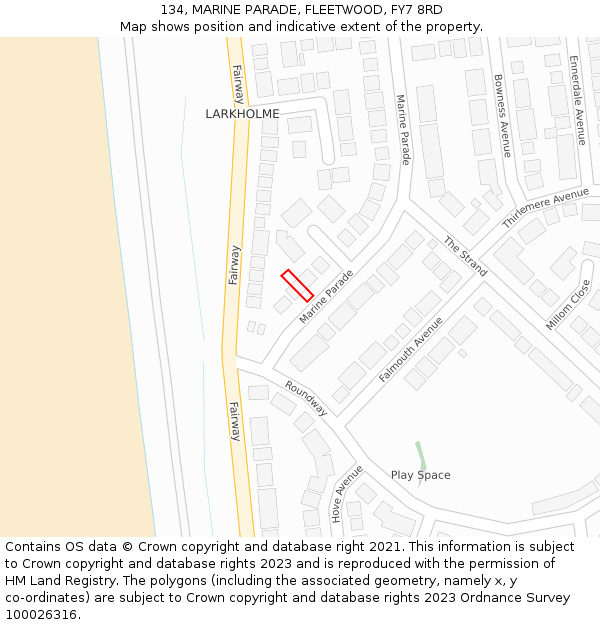 134, MARINE PARADE, FLEETWOOD, FY7 8RD: Location map and indicative extent of plot