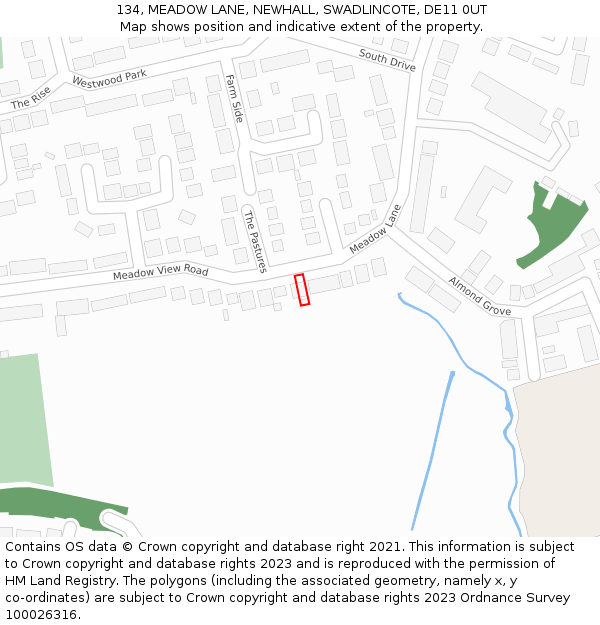 134, MEADOW LANE, NEWHALL, SWADLINCOTE, DE11 0UT: Location map and indicative extent of plot