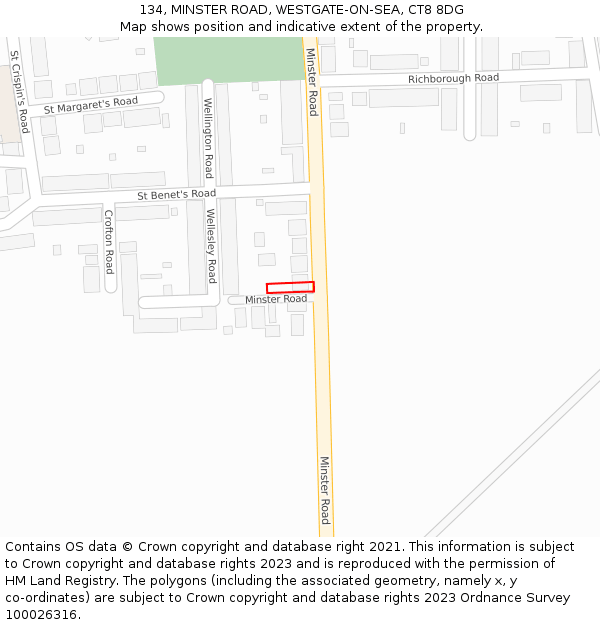 134, MINSTER ROAD, WESTGATE-ON-SEA, CT8 8DG: Location map and indicative extent of plot