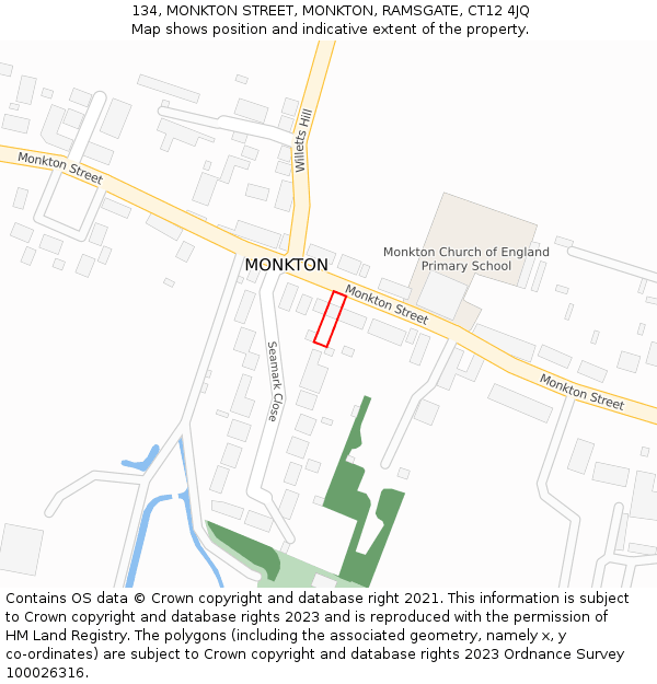 134, MONKTON STREET, MONKTON, RAMSGATE, CT12 4JQ: Location map and indicative extent of plot