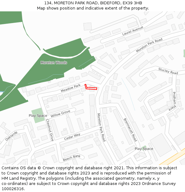 134, MORETON PARK ROAD, BIDEFORD, EX39 3HB: Location map and indicative extent of plot