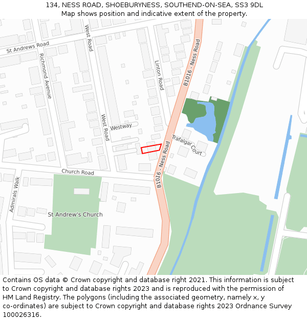 134, NESS ROAD, SHOEBURYNESS, SOUTHEND-ON-SEA, SS3 9DL: Location map and indicative extent of plot