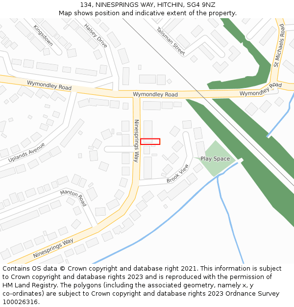 134, NINESPRINGS WAY, HITCHIN, SG4 9NZ: Location map and indicative extent of plot