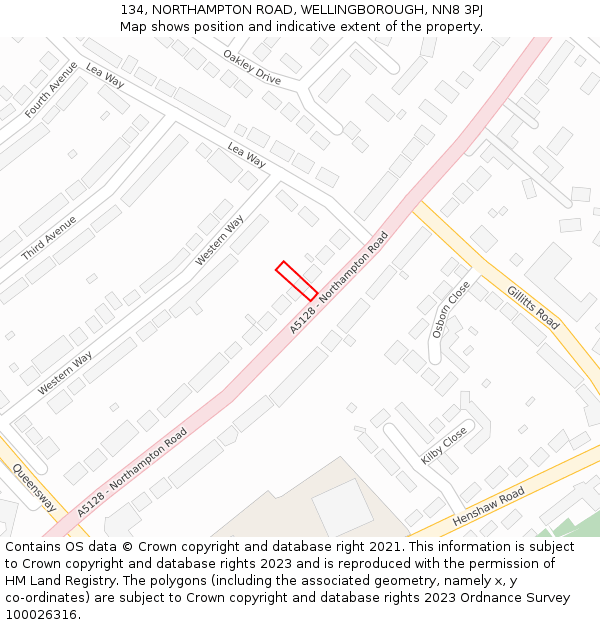 134, NORTHAMPTON ROAD, WELLINGBOROUGH, NN8 3PJ: Location map and indicative extent of plot