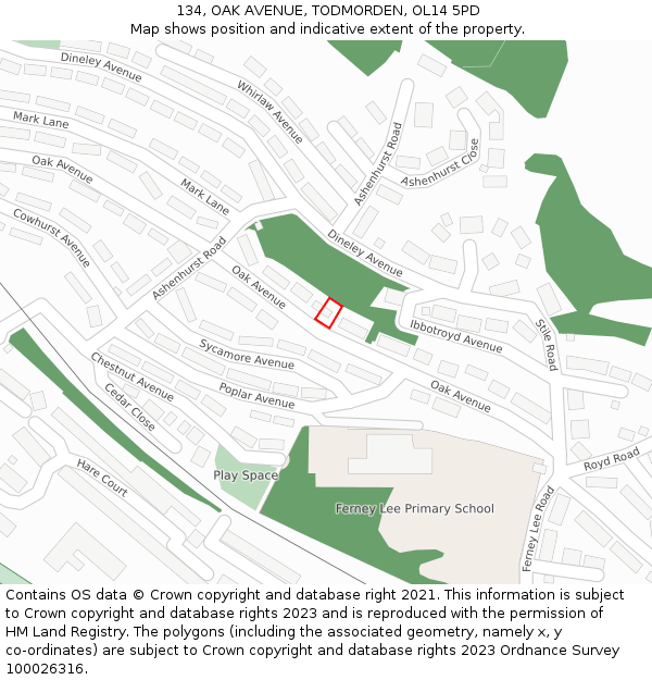 134, OAK AVENUE, TODMORDEN, OL14 5PD: Location map and indicative extent of plot