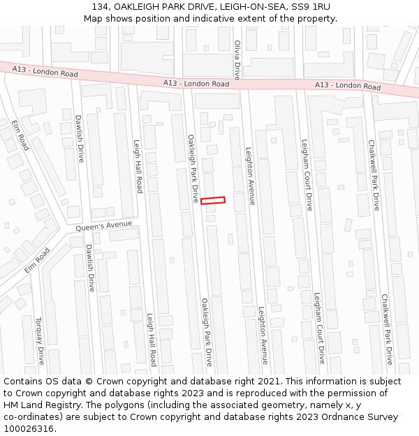 134, OAKLEIGH PARK DRIVE, LEIGH-ON-SEA, SS9 1RU: Location map and indicative extent of plot