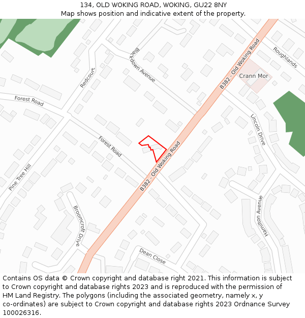 134, OLD WOKING ROAD, WOKING, GU22 8NY: Location map and indicative extent of plot