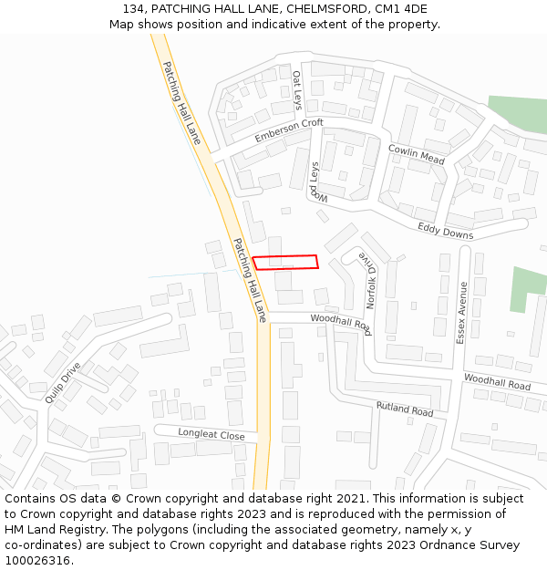 134, PATCHING HALL LANE, CHELMSFORD, CM1 4DE: Location map and indicative extent of plot