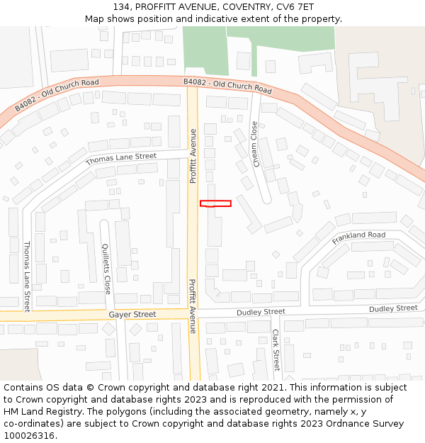 134, PROFFITT AVENUE, COVENTRY, CV6 7ET: Location map and indicative extent of plot