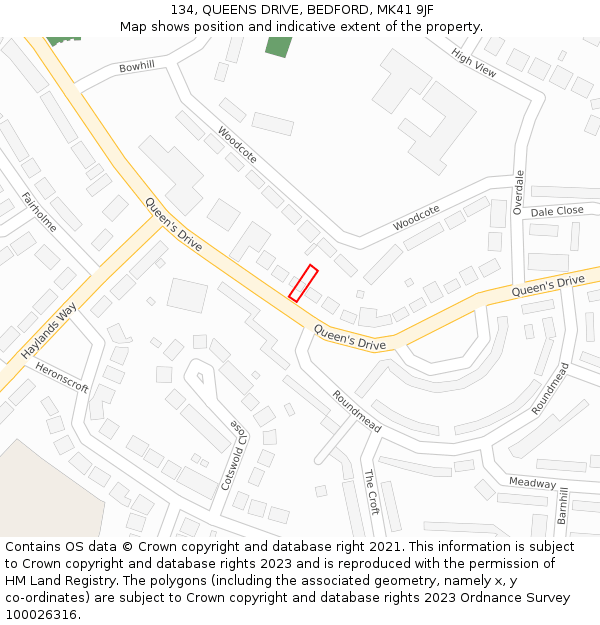 134, QUEENS DRIVE, BEDFORD, MK41 9JF: Location map and indicative extent of plot