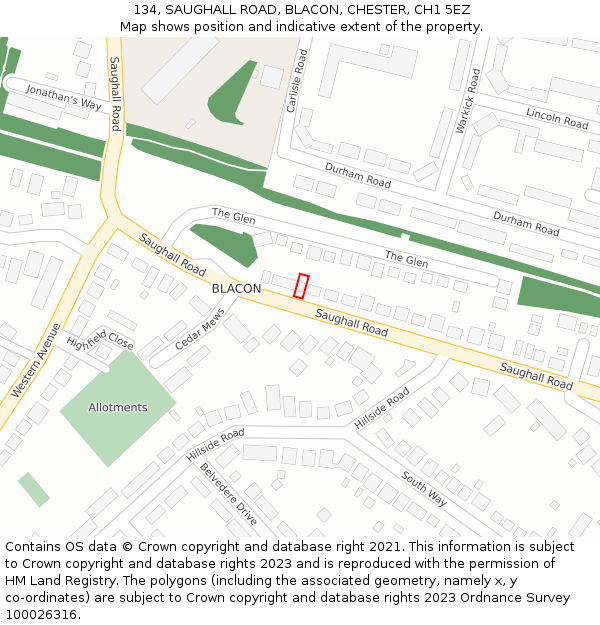 134, SAUGHALL ROAD, BLACON, CHESTER, CH1 5EZ: Location map and indicative extent of plot